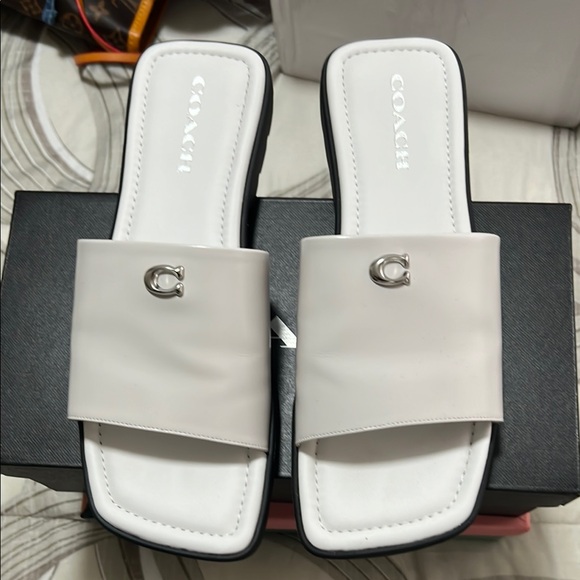 Coach Silver and White Women's Slide Sandals - Picture 1 of 1